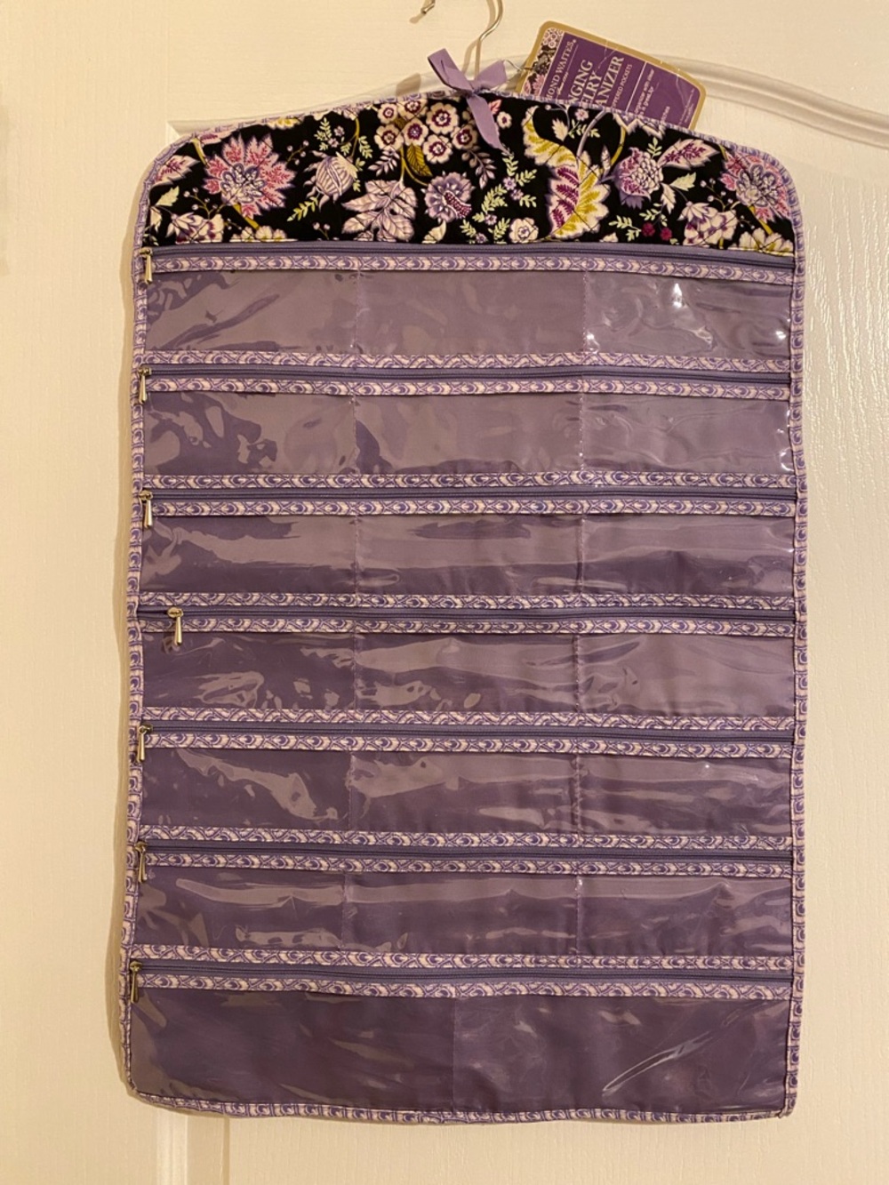 Raymond Waites 2-Sided Quilted Hanging Jewelry Organizer 14 Clear Zipper Pockets